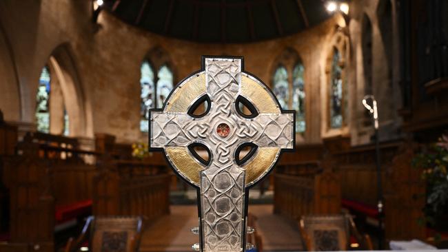 'The Cross of Wales' is seen ahead of a blessing ceremony at Holy Trinity Church in Llandudno, north Wales. Picture: AFP