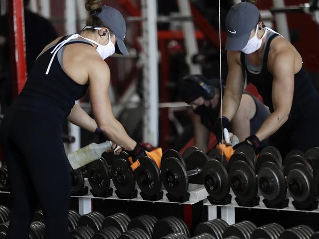 Training in the time of coronavirus. Picture: AP Photo/Gregory Bull