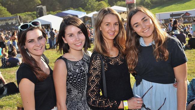 Jasmin Seychell-Longfield, Lucy McGuire, Talia Buckberry and Cassie Jackson at the Big Pineapple Music Festival in 2015. Picture: Greg Miller