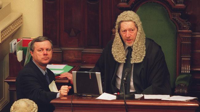 Former premier Mike Rann with then speaker Peter Lewis in Parliament in 2002.