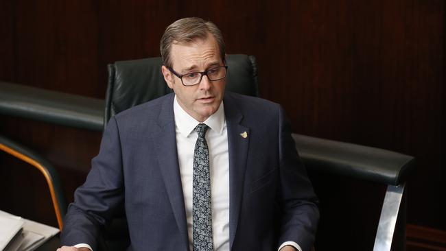 Minister Michael Ferguson during question time in state parliament. Picture: Zak Simmonds