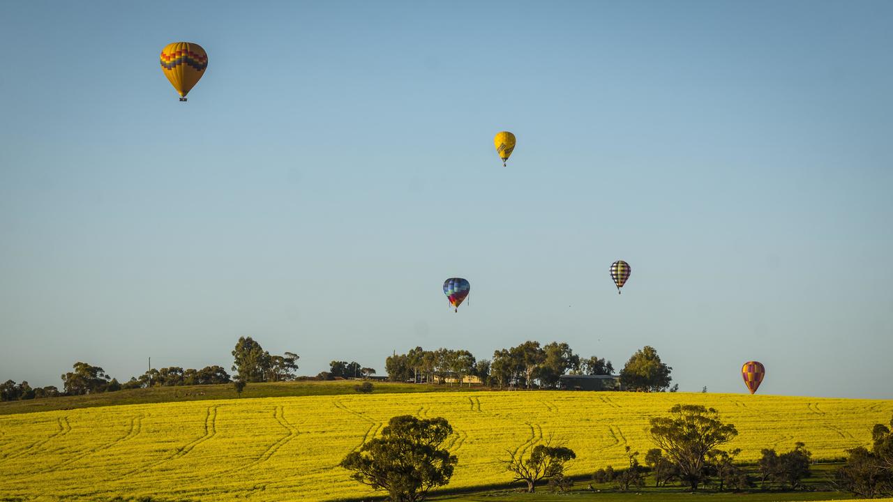 Competitors ready their balloons for the National Ballooning Championships 2017 held at the Western Australian wheat belt town of Northam, WA.