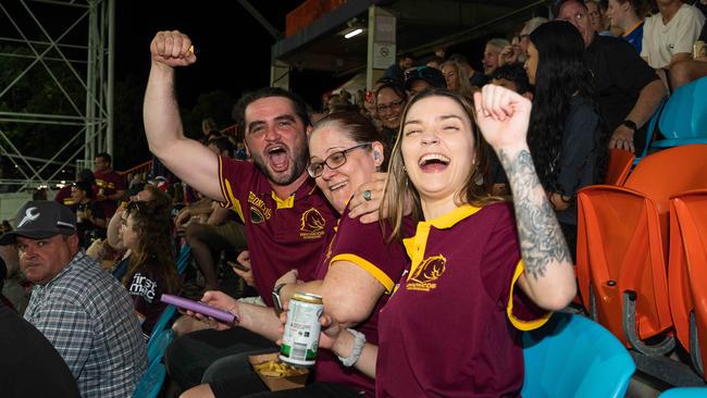 Elle Webster, Gavin McHugh and Kylee webster at the 2023 NRL match at TIO Stadium. Picture: Pema Tamang Pakhrin