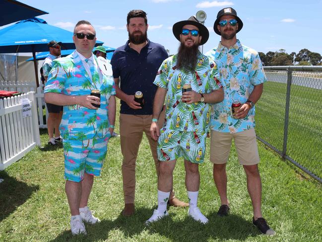 MELBOURNE, AUSTRALIA – DECEMBER 8 2024 Scott, Ben, Daniel and Adam attend the Werribee Cup in Werribee on December 8th, 2024. Picture: Brendan Beckett