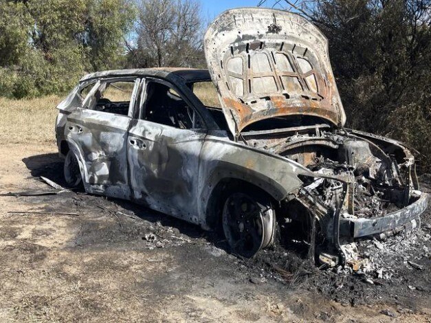 A car stolen by out of town thieves was later found burnt out on the outskirts of town in 2023. (Photo: Supplied)