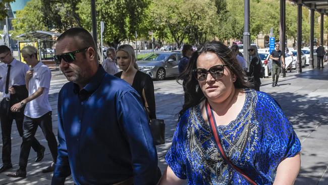 Magda Pearce - Lukasz Klosowski’s mother - is seen leaving Adelaide Supreme Court with her partner Ashley. Picture: NCA NewsWire / Roy VanDerVegt