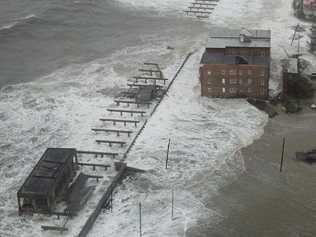 The Atlantic City boardwalk  is taken out as big seas surge ahead of Hurricane Sandy. Picture: Instagram