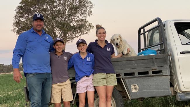 Rob and Kirsty Starling with children Jack and Annie, of Maroona Pastoral at Kingston SE, South Australia.