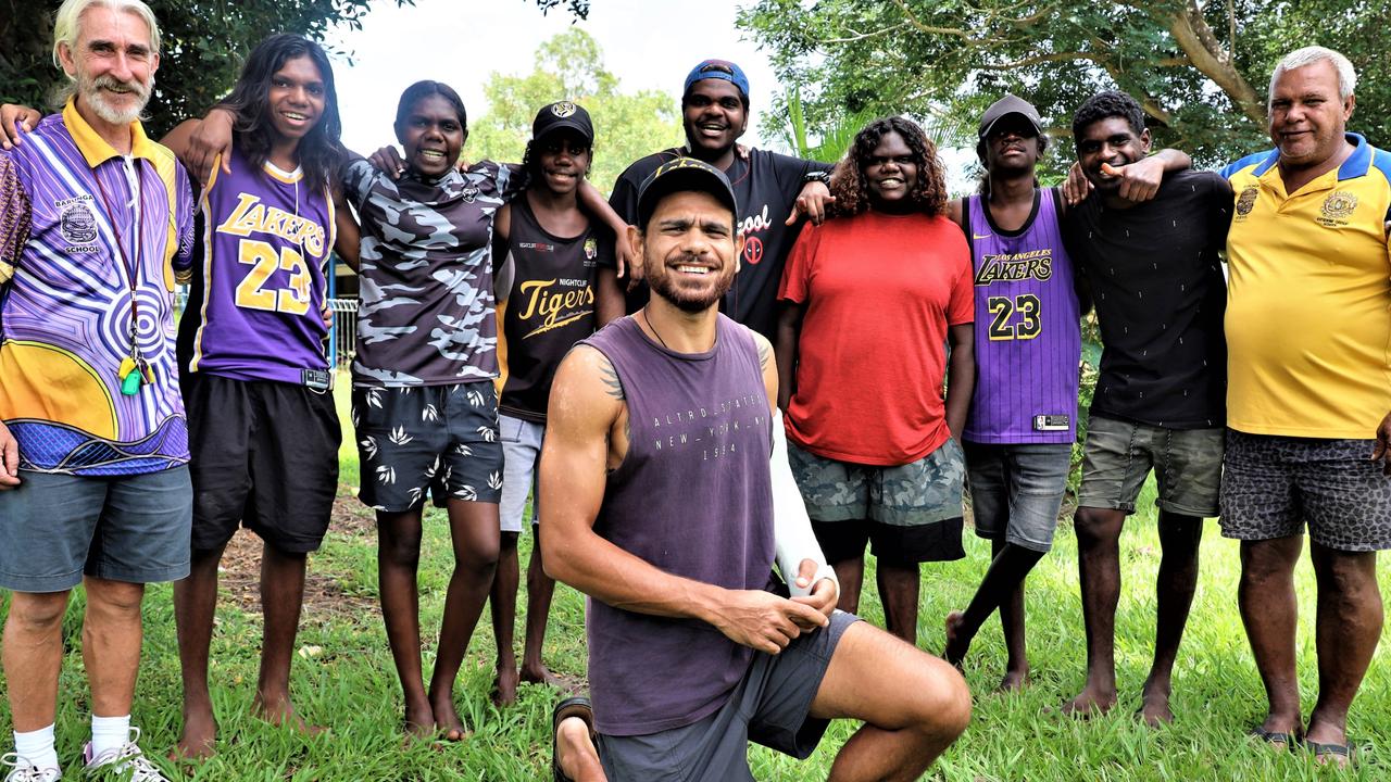 Cyril Rioli visited Barunga School to launch a partnership aimed at boosting completion rates and post-school outcomes. Picture: Supplied