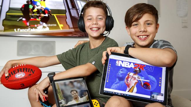 Generation Alpha brothers Nathan Wing and Noah Wing at their home in Essendon. Picture: David Geraghty