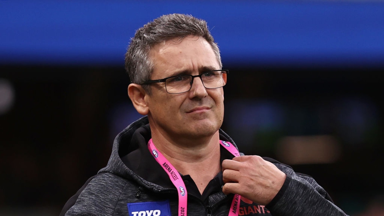 SYDNEY, AUSTRALIA - APRIL 17: Giants head coach Leon Cameron looks on during the round five AFL match between the Sydney Swans and the Greater Western Sydney Giants at Sydney Cricket Ground on April 17, 2021 in Sydney, Australia. (Photo by Cameron Spencer/Getty Images)