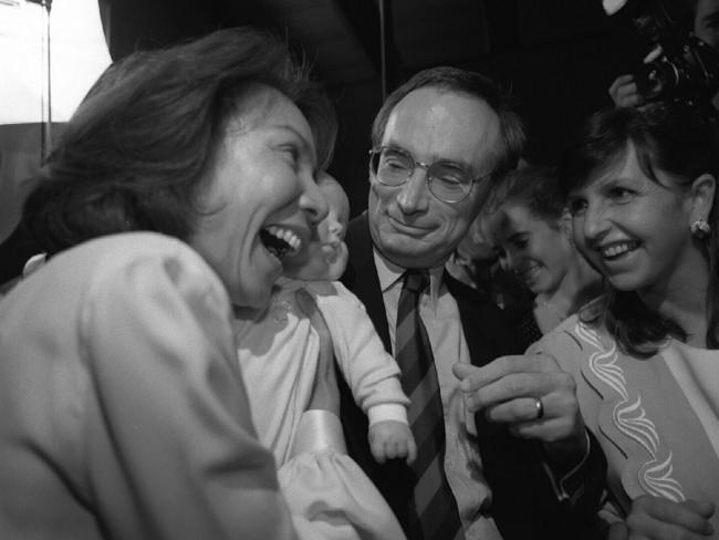 Helena and Bob and Helena Carr celebrate victory with Badgerys Creek Dianne Beamer and her twins.