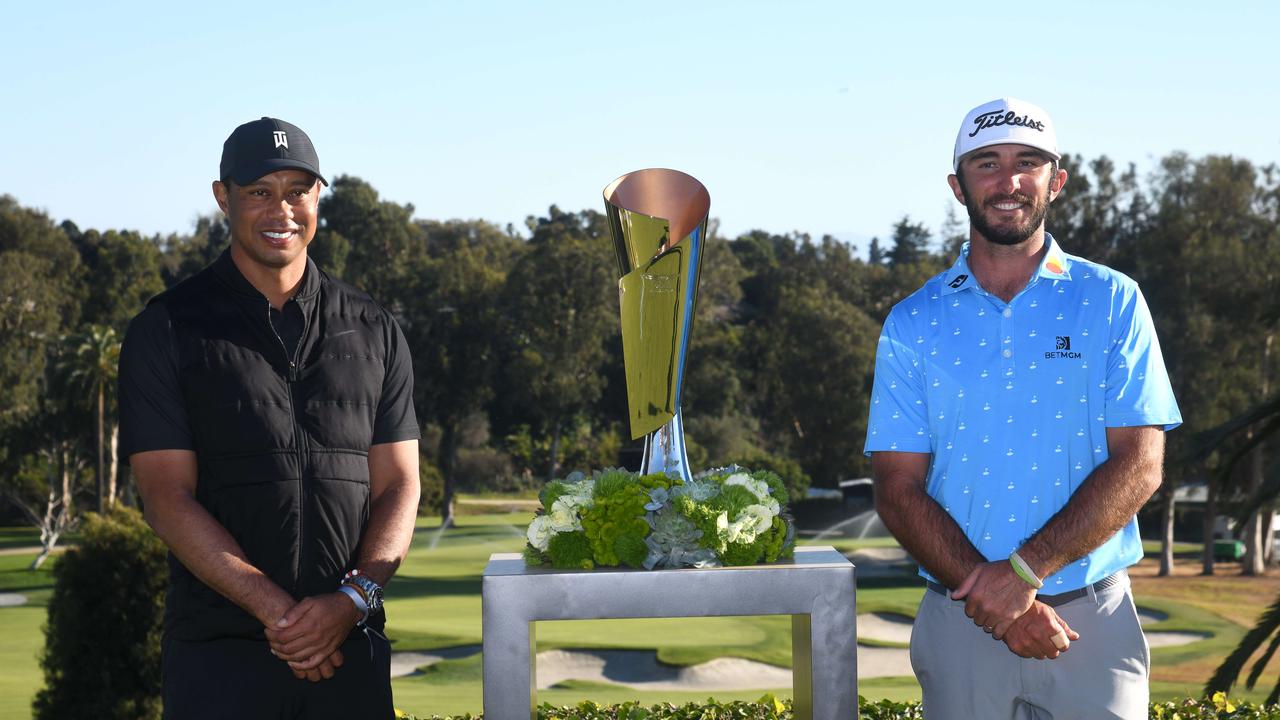 Woods, pictured on Sunday with Max Homa, winner of the tournament he hosted – The Genesis Invitational at the Riviera Country Club in Pacific Palisades, California. Picture: AFP