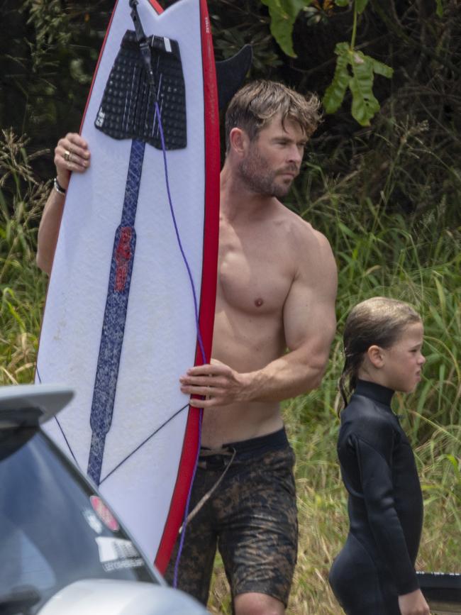 Surfing is his favourite hobby, and he’s often spotted on the beach near the family’s sprawling Byron Bay mansion. Picture: Media Mode