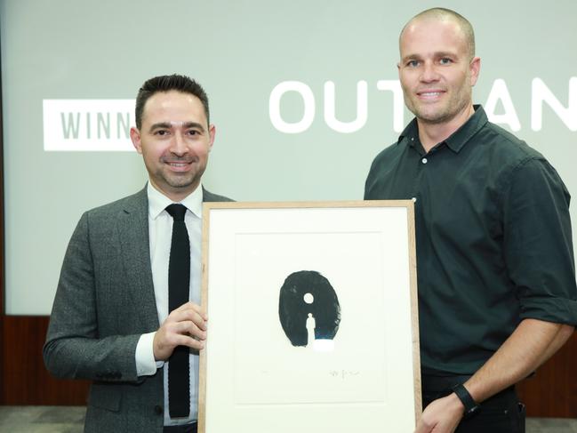 Antonio Zappulla, CEO Thomson Reuters Foundation, and James Bartle of Outland Denim at the Stop Slavery Awards in London. Credit: Thomson Reuters Foundation / Cormac O'Brien