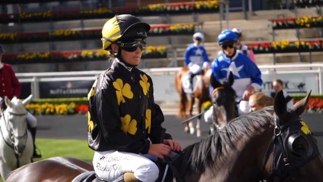 Rachel King, first female jockey to ride in the Everest