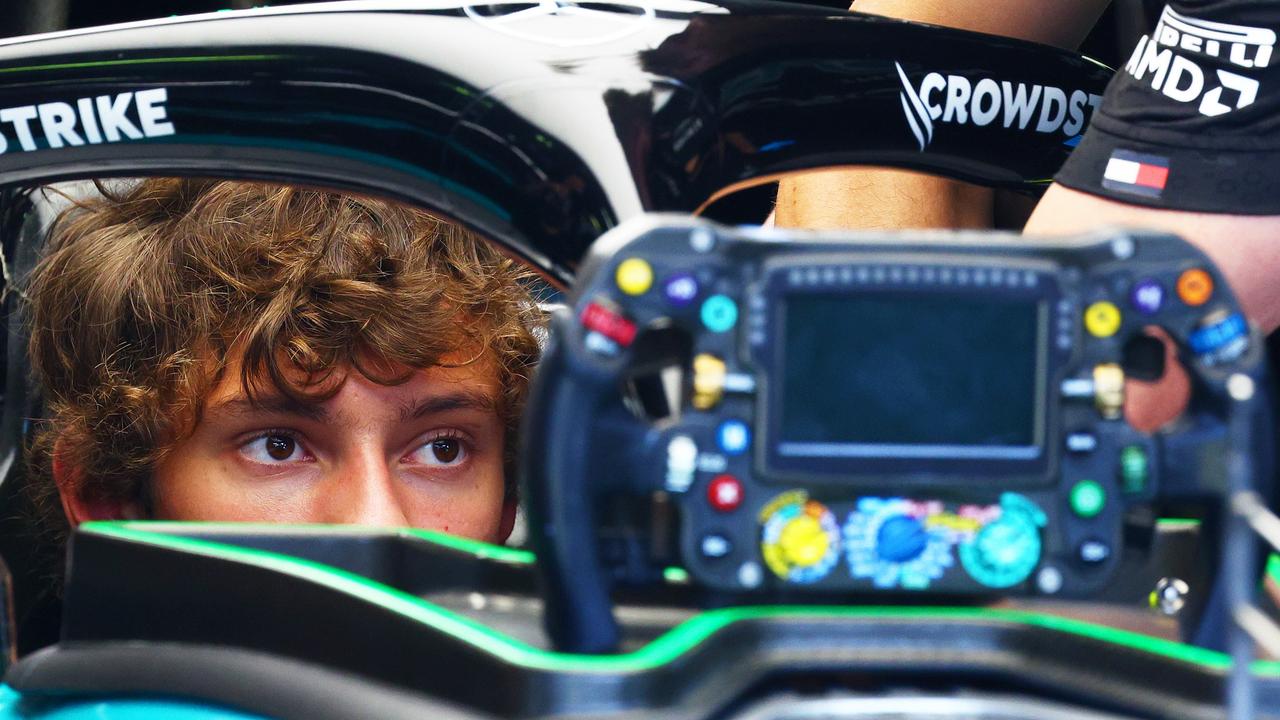 MONZA, ITALY - AUGUST 29: Andrea Kimi Antonelli of Italy and Mercedes has a seat fitting in the garage during previews ahead of the F1 Grand Prix of Italy at Autodromo Nazionale Monza on August 29, 2024 in Monza, Italy. (Photo by Clive Rose/Getty Images)