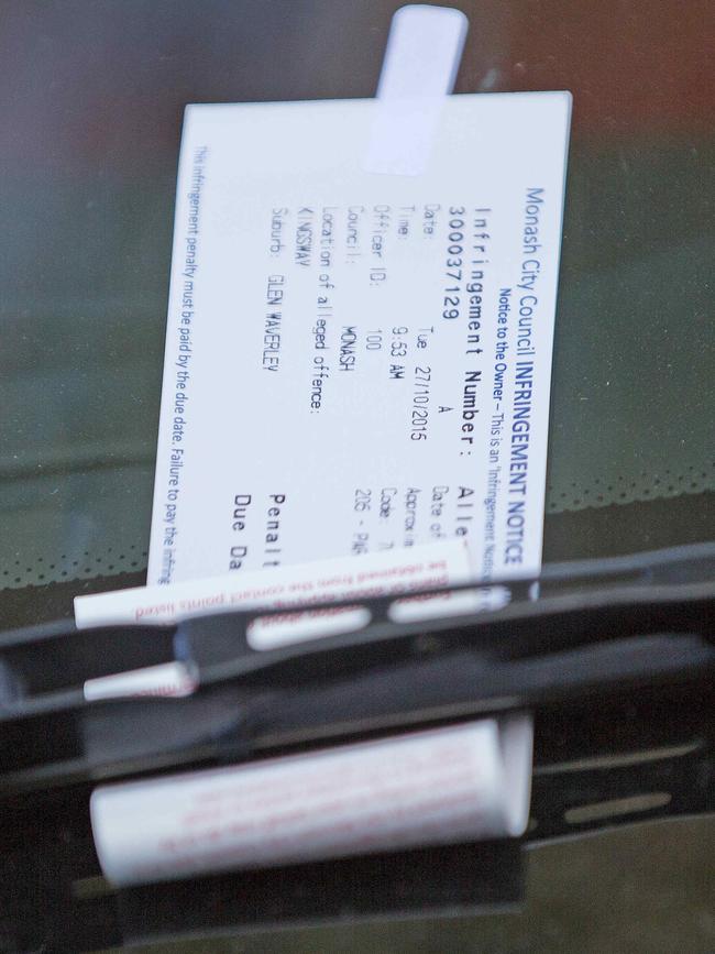 A ticket dished out by Monash Council parking inspectors.