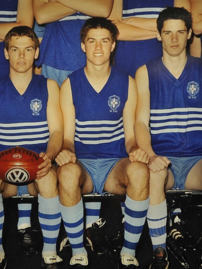 Former Geelong star Andrew Mackie in a Sacred Heart College 2002 team photo. Picture: Campbell Brodie.