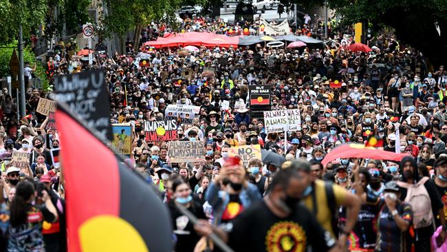 A protest against Australia Day in Brisbane in 2022. Picture: NCA NewsWire / Dan Peled