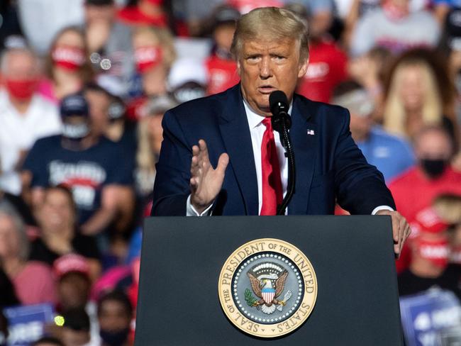 US President Donald Trump addresses supporters during a Make America Great Again rally as he campaigns in Gastonia, North Carolina. Picture: AFP