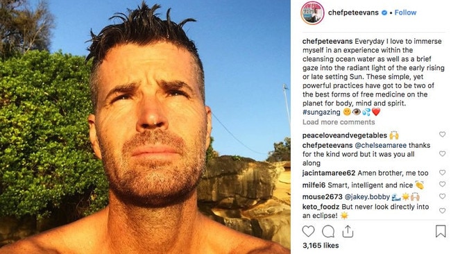 Pete Evans seemingly recommended staring directly into the sun, which you definitely shouldn't do. Picture: Instagram.