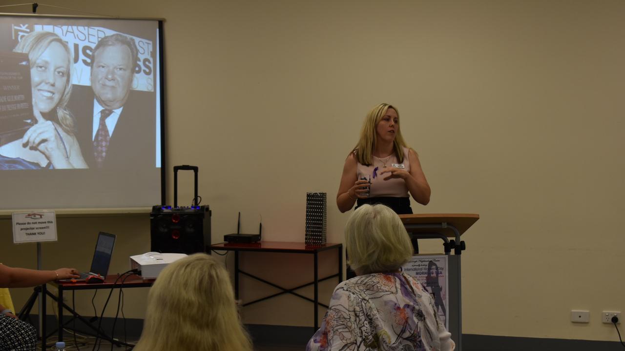 Councillor Jade Wellings gives her speech at the Maryborough Neighbourhood Centre for International Women's Day.