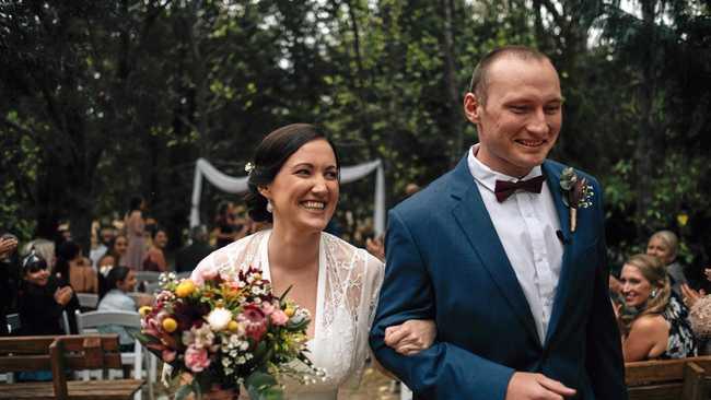 Ella and Brett wed at Honeysuckle Cottages in Stanthorpe. Picture: Richard Grainger Photography