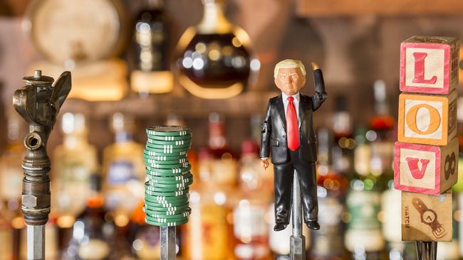 A Donald Trump beer tap handle in Taffy's Sports Bar in The Oaks Hotel at Neutral Bay. Picture: AAP