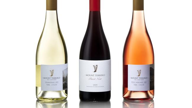 2022 Mount Terrible Chardonnay. 2019 Mount Terrible Jamieson Pinot Noir. 2022 Mount Terrible Pinot Noir Rosé.