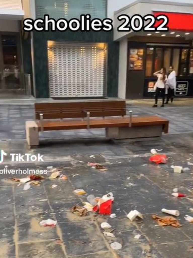 Another video showed the rubbish left behind on Cavill Ave after the first night of celebrations. Picture: oliverholmess/TikTok