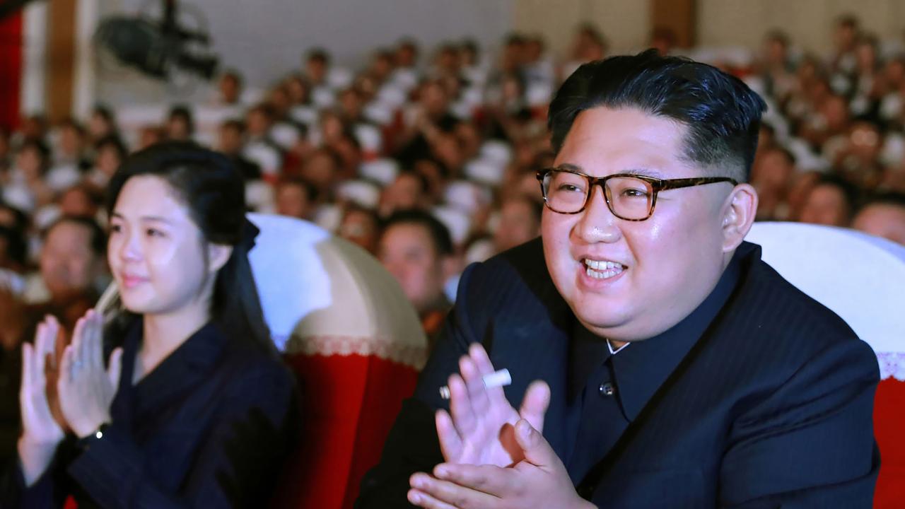 Kim Jong-un and wife Ri Sol-Ju attend an event at an undisclosed location. Picture: KCNA VIA KNS/AFP