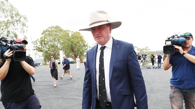 Barnaby Joyce after his resignation at a press conference at Drummond Apex Lookout in Armidale. Picture: Hollie Adams