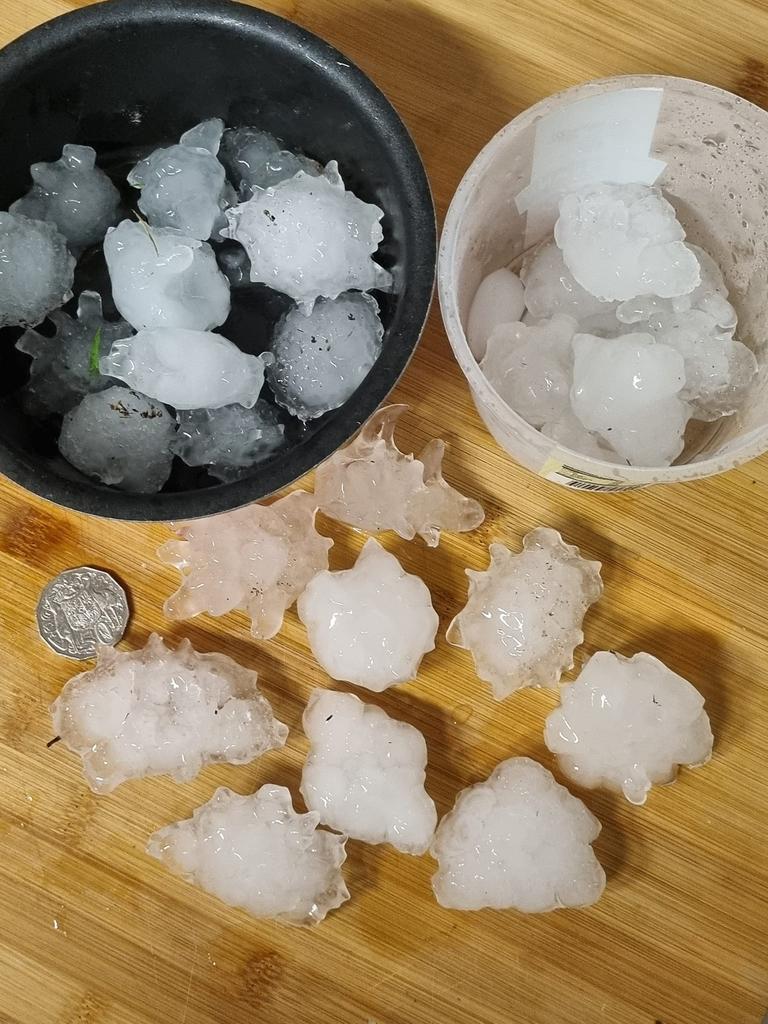 Large hail at Cedar Vale in Logan. Picture: Katie Barnes