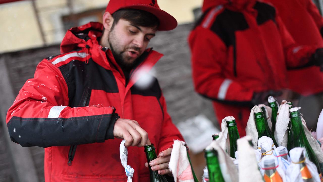 The brewery began producing the cocktails for the Ukrainian Territorial Defence Forces on Saturday Photo: Daniel Leal/AFP