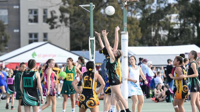 Action from the 2019 Netball NSW HART Junior State Titles. Pic: Nigel Owen