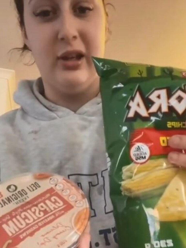 The TikTok user also bought corn chips and dip for her snacks. Picture: Instagram / @ellatigani