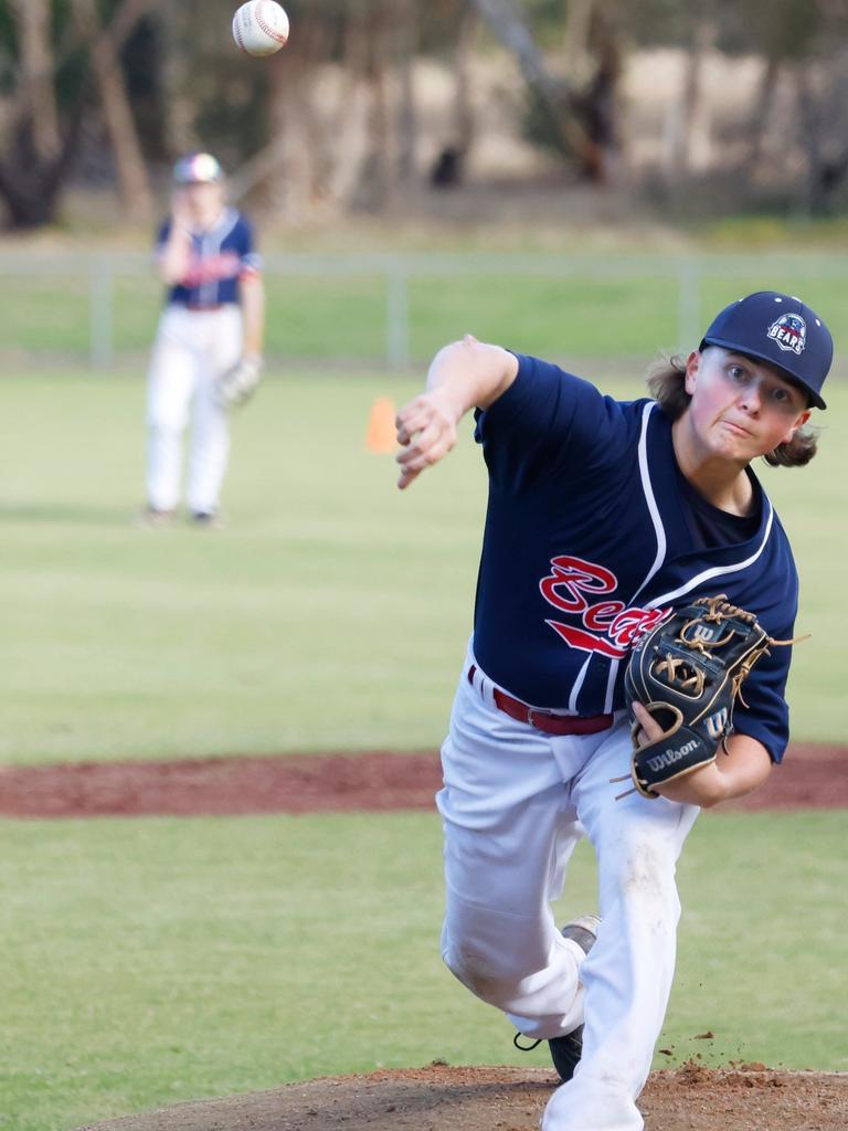 Bradyn Barker pitches for the Bellarine Bears. Picture: Mark Lazarus.