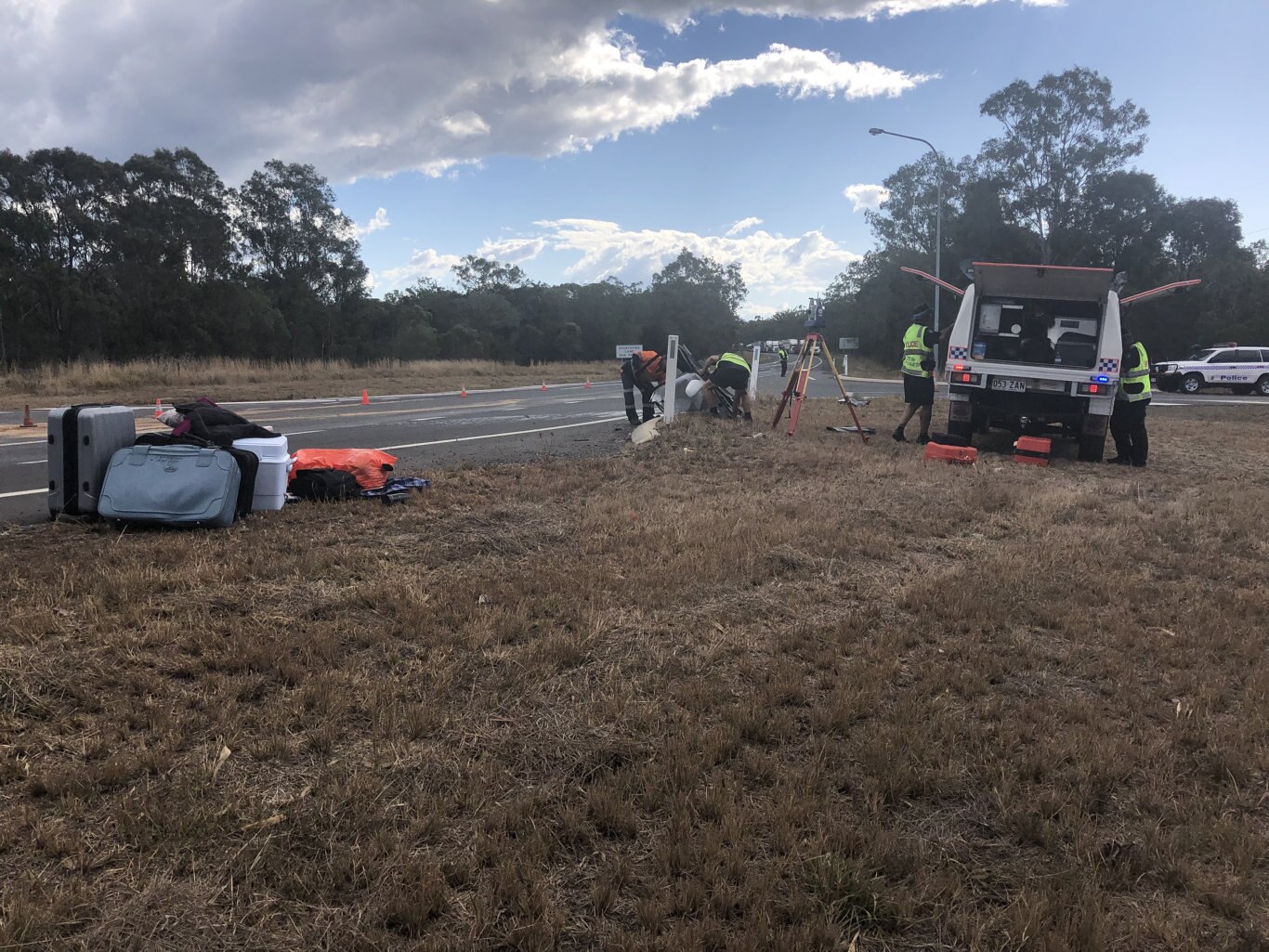 The scene of a two-car crash at the intersection of the Burce Hwy and Thomas St in Howard about 12.15pm.