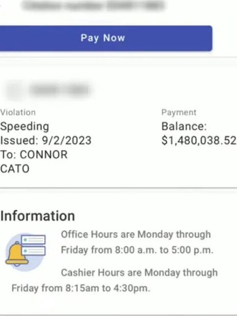 Connor Cato was driving home when police caught him speeding and later fined him $1.4m (A$2.2m). Picture: Supplied.