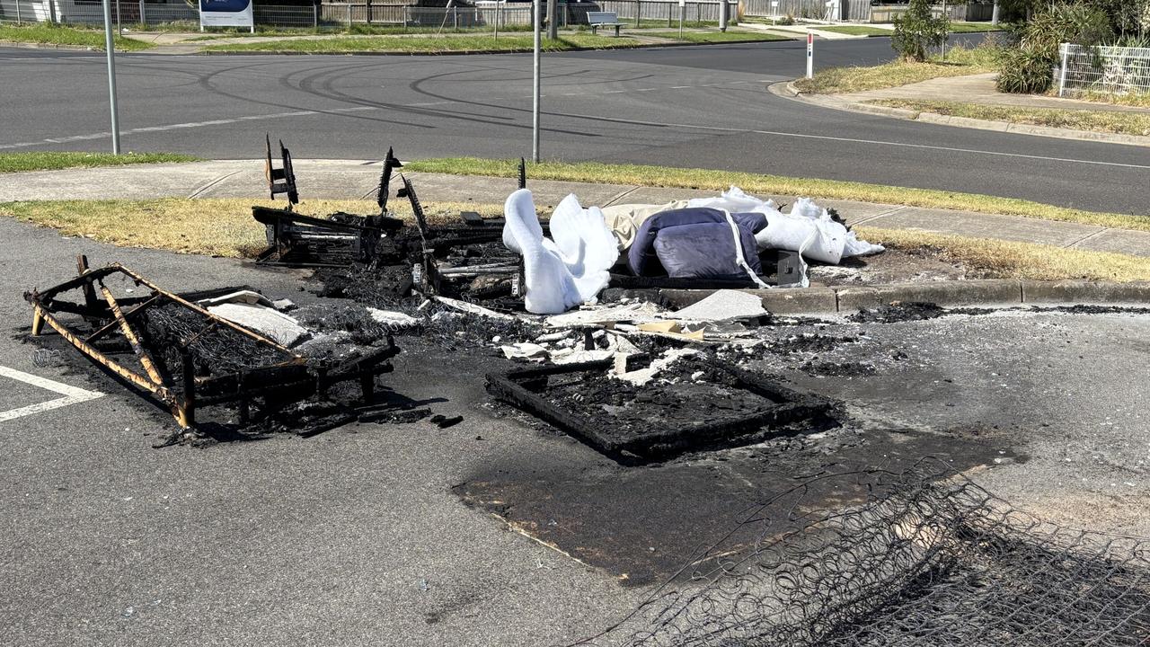 The charity bin at notorious Labuan Square in Norlane has been burnt to the ground,