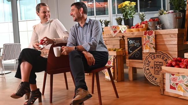 Accolade Wines head of HR, supply chain and operations ANZ Tracey Eyers with head of procurement Craig Schmidtke at the company's new offices in the GPO Exchange building. Picture: Keryn Stevens