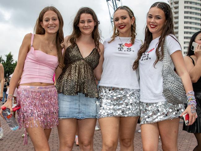 SYDNEY, AUSTRALIA - Daily Telegraph Photos February 26, 2024: Belle, Caitlyn, Chloe and Jess at Taylor Swift's The Eras Tour concert held at Accor Stadium in Sydney. Picture: Christian Gilles