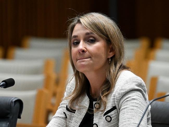 Optus CEO Kelly Bayer Rosmarin speaks during an inquiry into a national outage of the Optus network at Parliament House in Canberra, Friday, November 17, 2023. The November 8 outage left more than 10 million Australian individuals and businesses unable to make calls, access the internet or complete transactions for 12-hours. (AAP Image/Lukas Coch) NO ARCHIVING