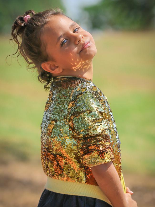 Adorable fashion child Isla Shae Henry, 5, enjoying day two of the Royal Darwin Show. Picture: Glenn Campbell