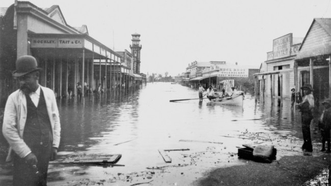 Adelaide and Ellena Streets, Maryborough during the 1893 flood. A vivid reminder of the destructive power of nature in the region. Source: Maryborough Wide Bay &amp; Burnett Historical Society