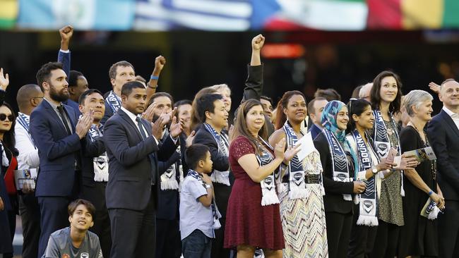  An Australia Day citizenship ceremony held before an A-League match in Melbourne in 2017.