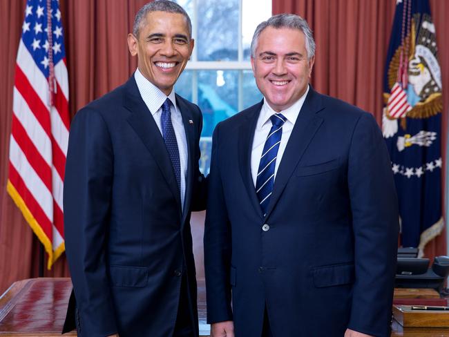 Former North Sydney Joe Hockey officially welcomed by then-US President Barack Obama at the White House as Australia's new ambassador to the United States. Picture: Supplied