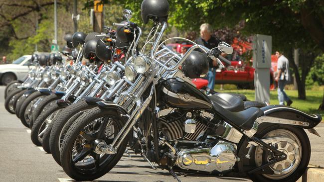 Bikies line the street at James Sean ‘Pappa’ Petterson’s farewell at St Peters Cathedral.