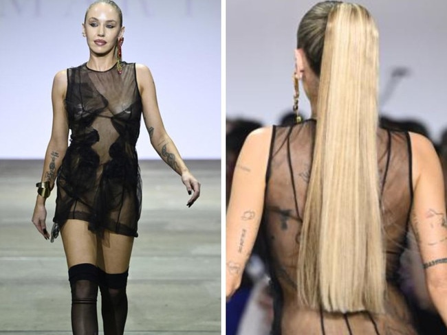 Influencer flashes G-string in sheer dress at Australian Fashion Week